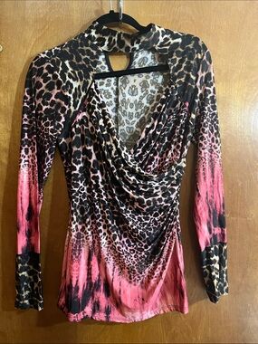 VENUS Pink and Black Leopard-Print Long Sleeve Drape Top Bundle